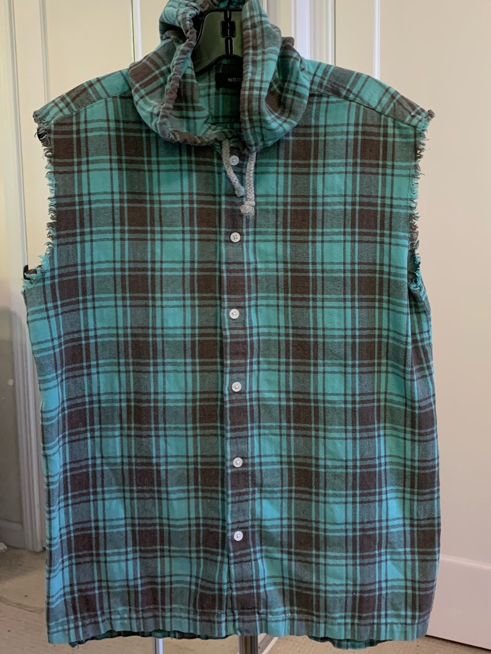 Nutexrol Sleeveless Plaid Button-Up Top in Teal & Brown Sz Small unisex